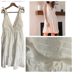 Lulu’s One to Remember White Tie-Strap Tiered Babydoll Dress Size Small Small